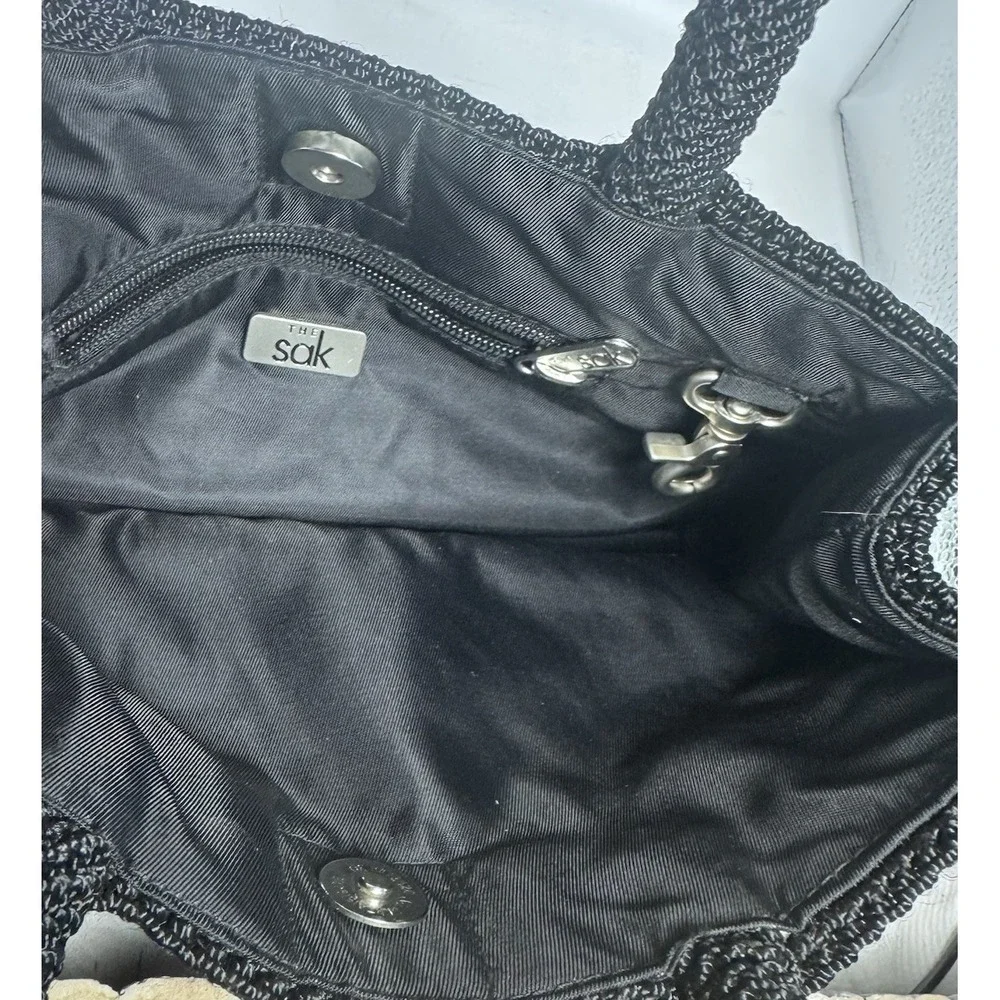 The Sak Crochet Knit Woven Double Handle Handbag Magnetic Closure‎ Purse Vintage
